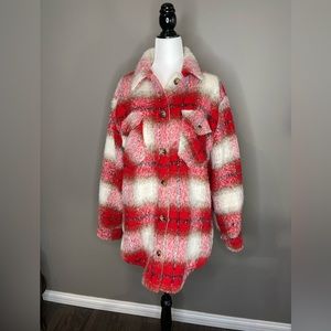 RD Style red and white Shacket. Size small